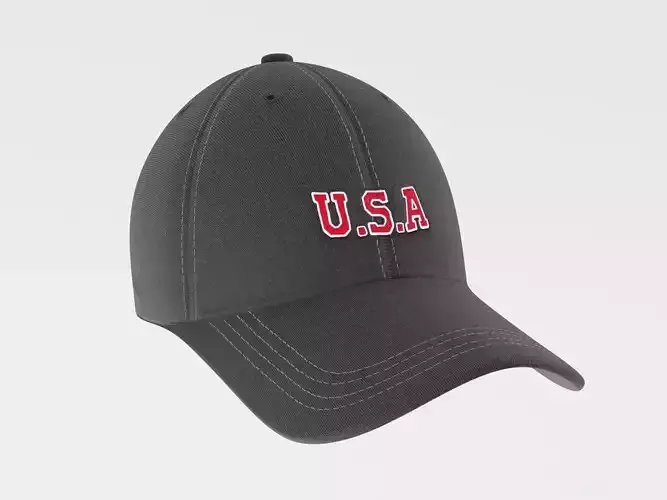 Baseball Cap Embroidery USA Red - PBR textures 4K