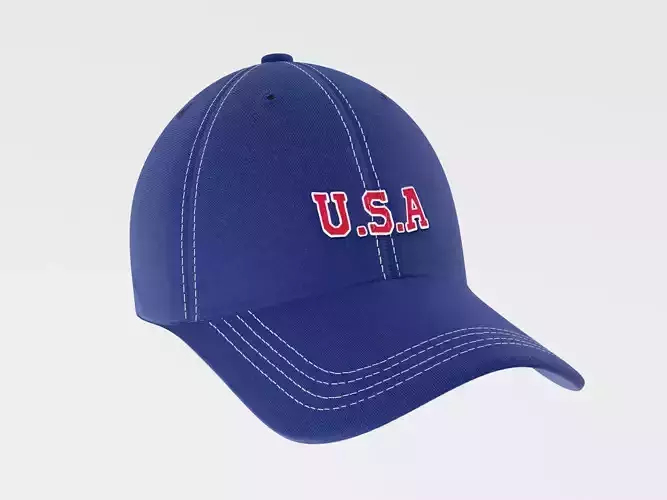 Baseball Cap Embroidery USA - PBR textures 4K Blue Low-poly 3D model