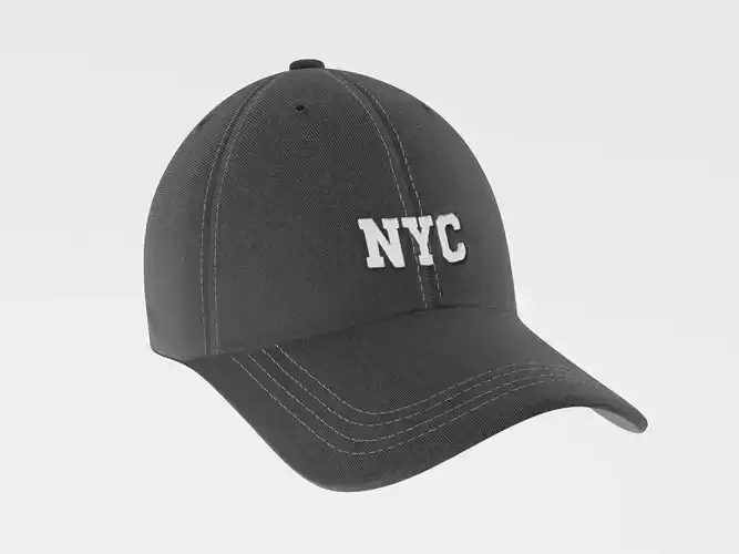 Baseball Cap Embroidery NYC - PBR textures 4K Black Low-poly 3D model