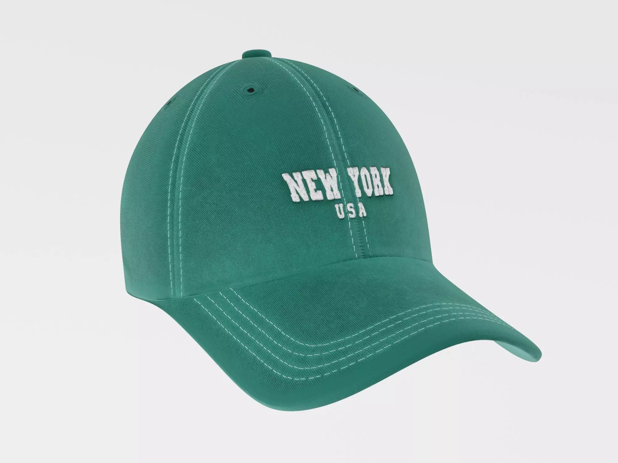 Baseball Cap Embroidery New York - PBR textures 4K Green Low-poly 3D model