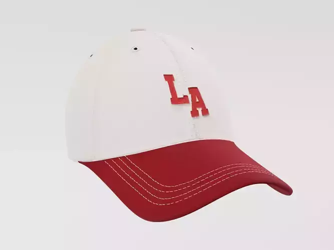 Baseball Cap Embroidery LA - PBR textures 4K White Red