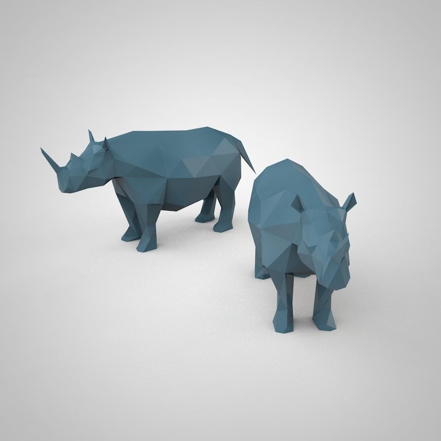 Low poly rhino in polygons 3D print model_5