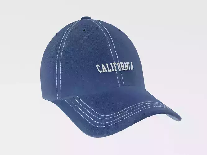 Baseball Cap Embroidery California - PBR textures 4K Blue Low-poly 3D model