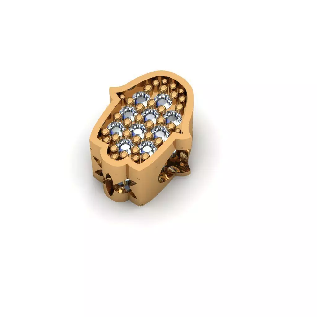 Jewelry gold hamsa charm with diamonds 3D print model_0