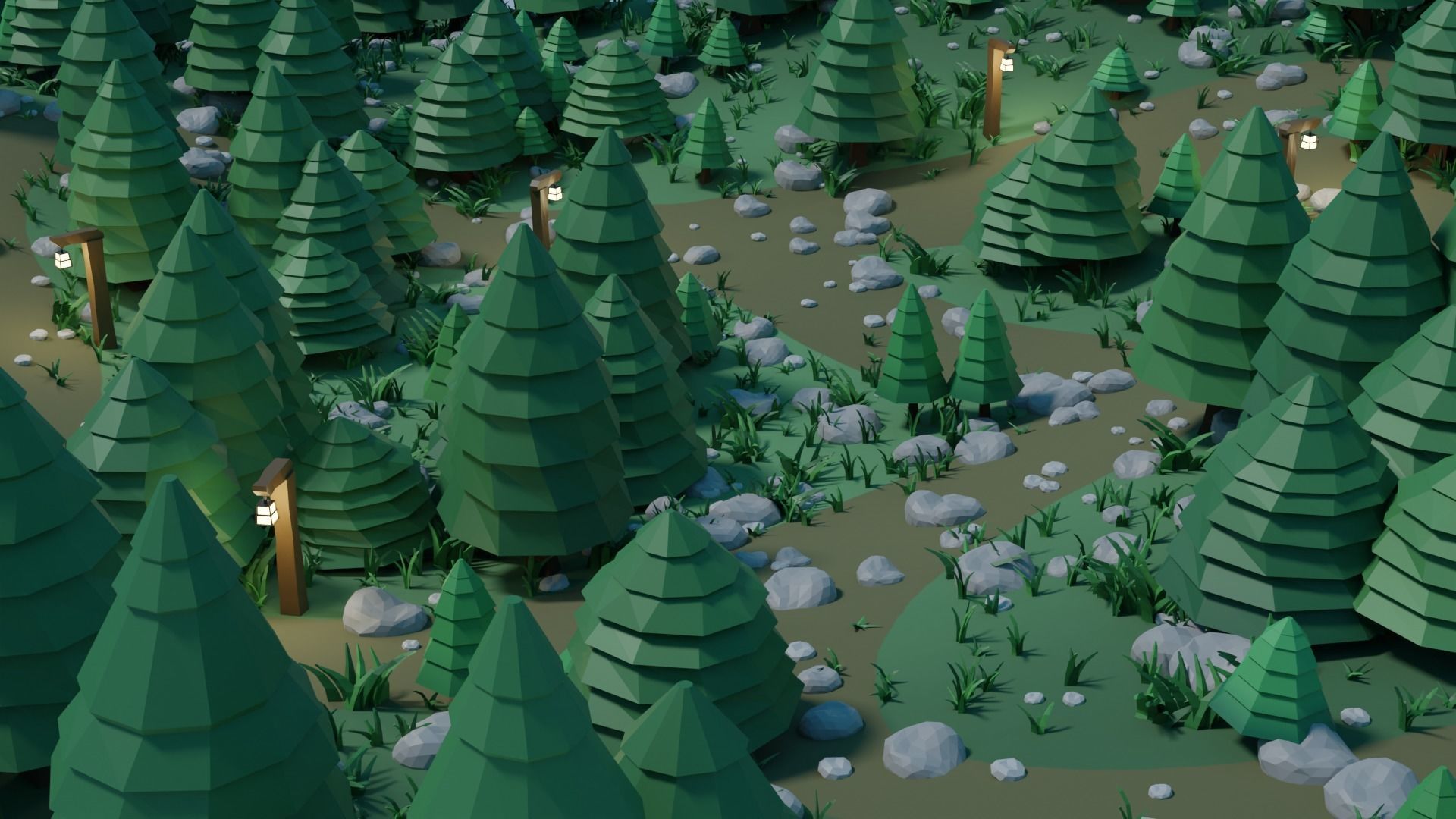 Low-poly Forest Assets and Scene Low-poly 3D model_6