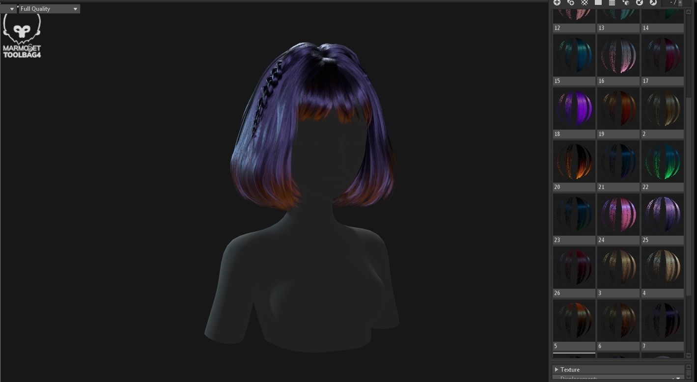 Low poly cards Game-ready hairstyle bob with braids Low-poly 3D model_8