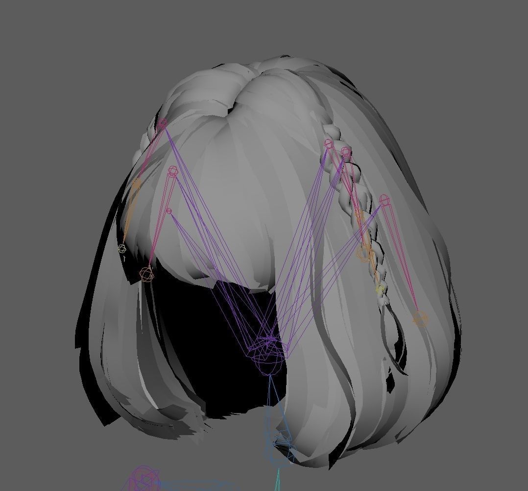 Low poly cards Game-ready hairstyle bob with braids Low-poly 3D model_10