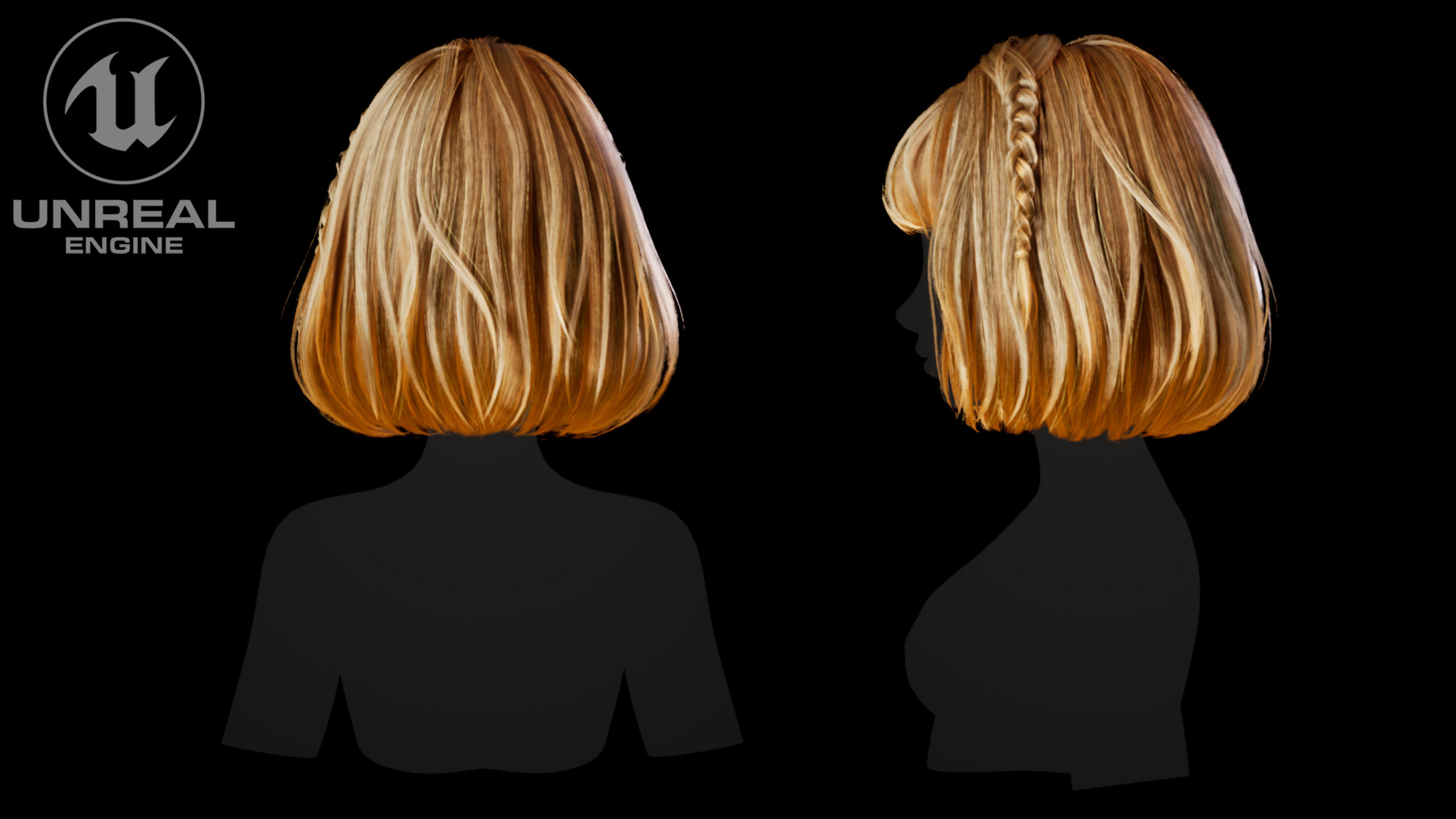 Low poly cards Game-ready hairstyle bob with braids Low-poly 3D model_6