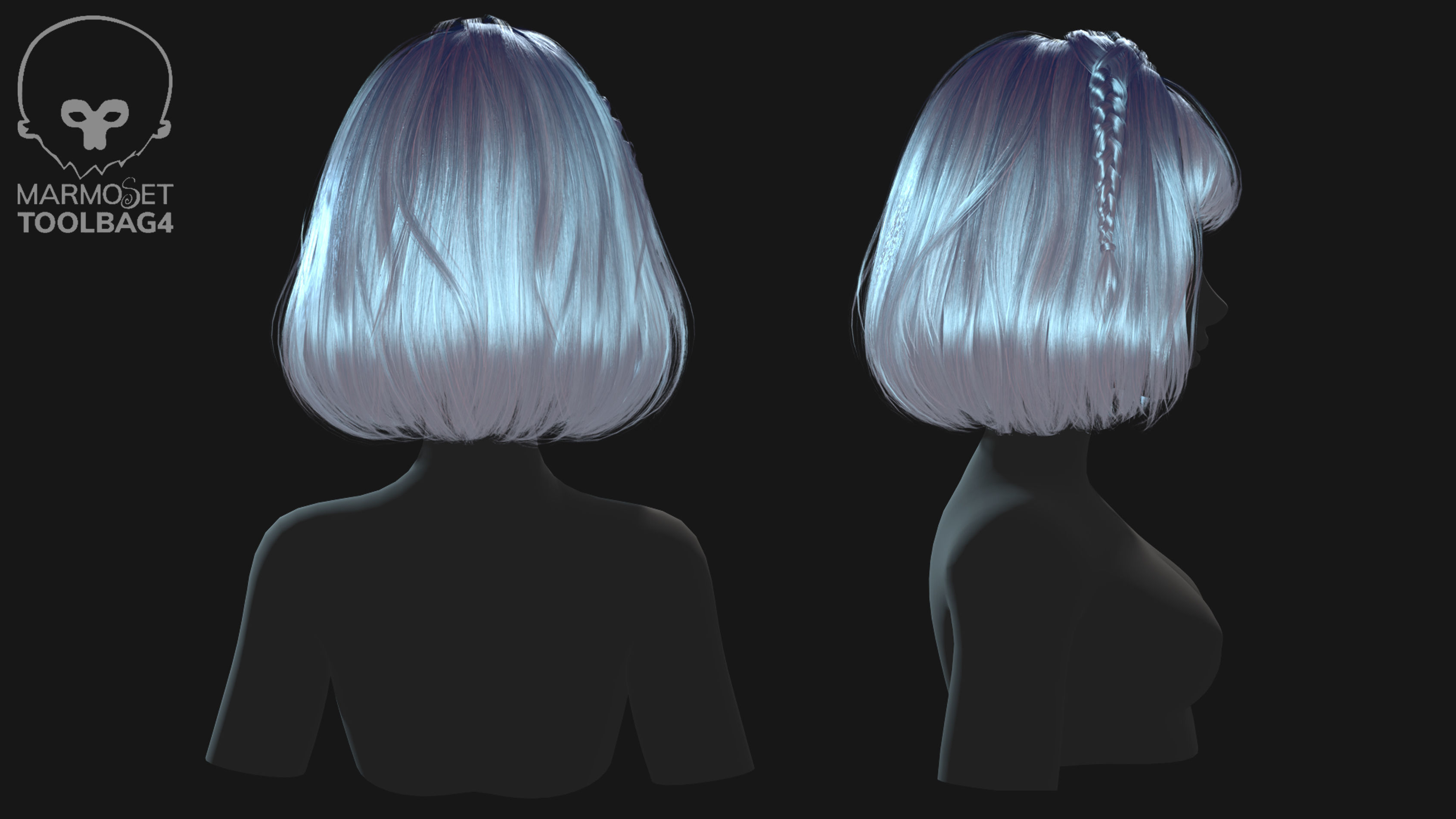 Low poly cards Game-ready hairstyle bob with braids Low-poly 3D model_4