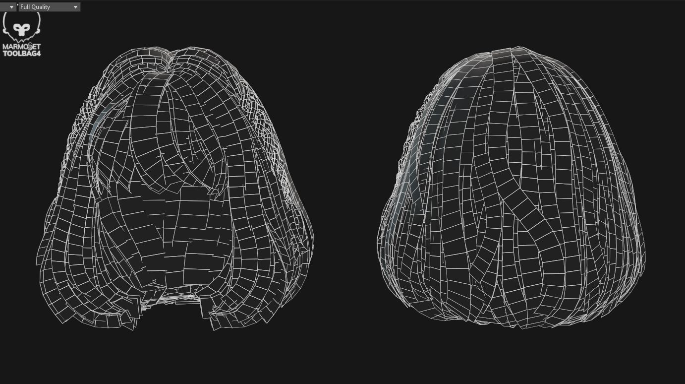 Low poly cards Game-ready hairstyle bob with braids Low-poly 3D model_11