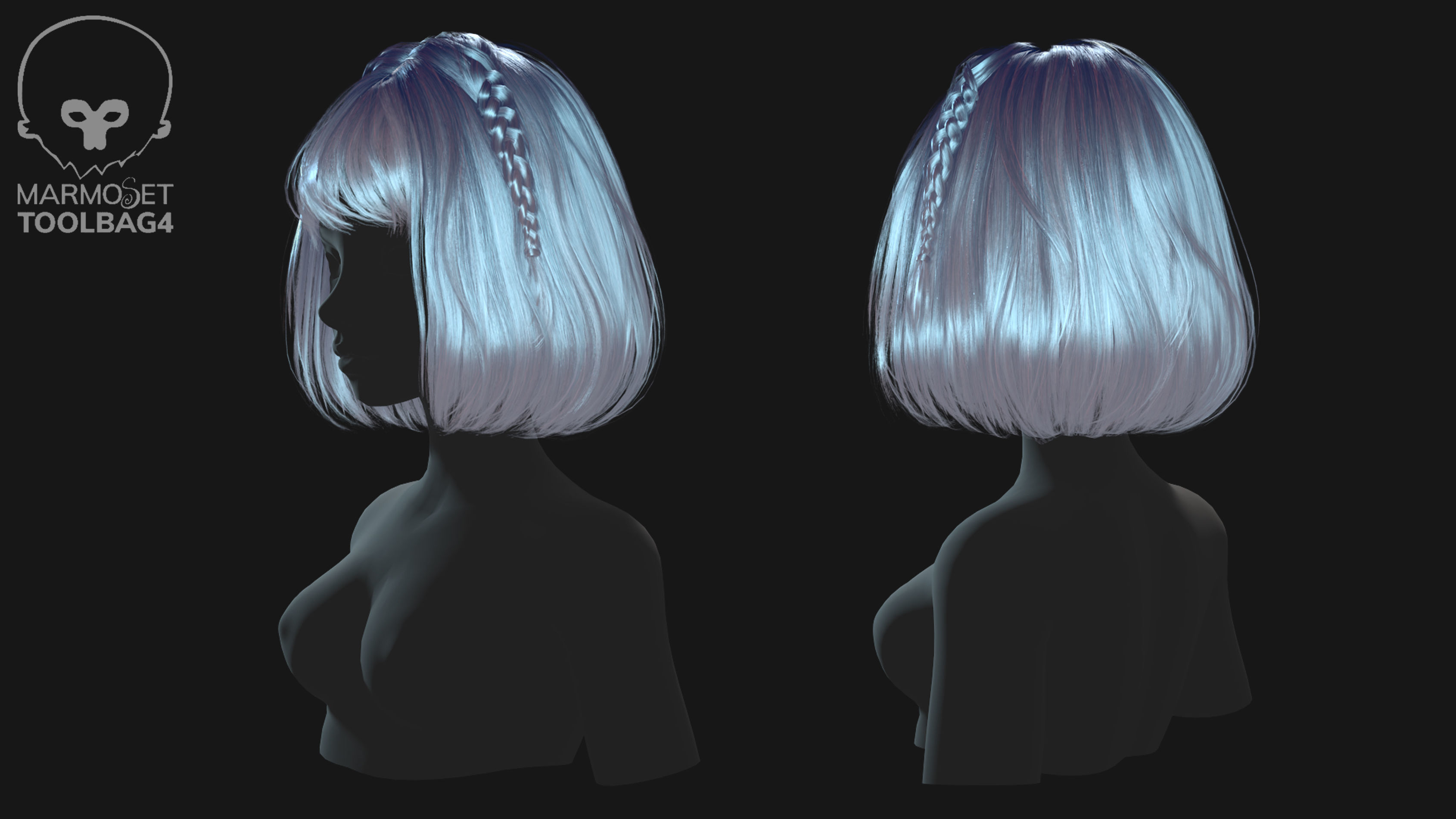Low poly cards Game-ready hairstyle bob with braids Low-poly 3D model_3