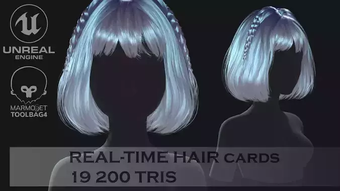 Low poly cards Game-ready hairstyle bob with braids Low-poly 3D model