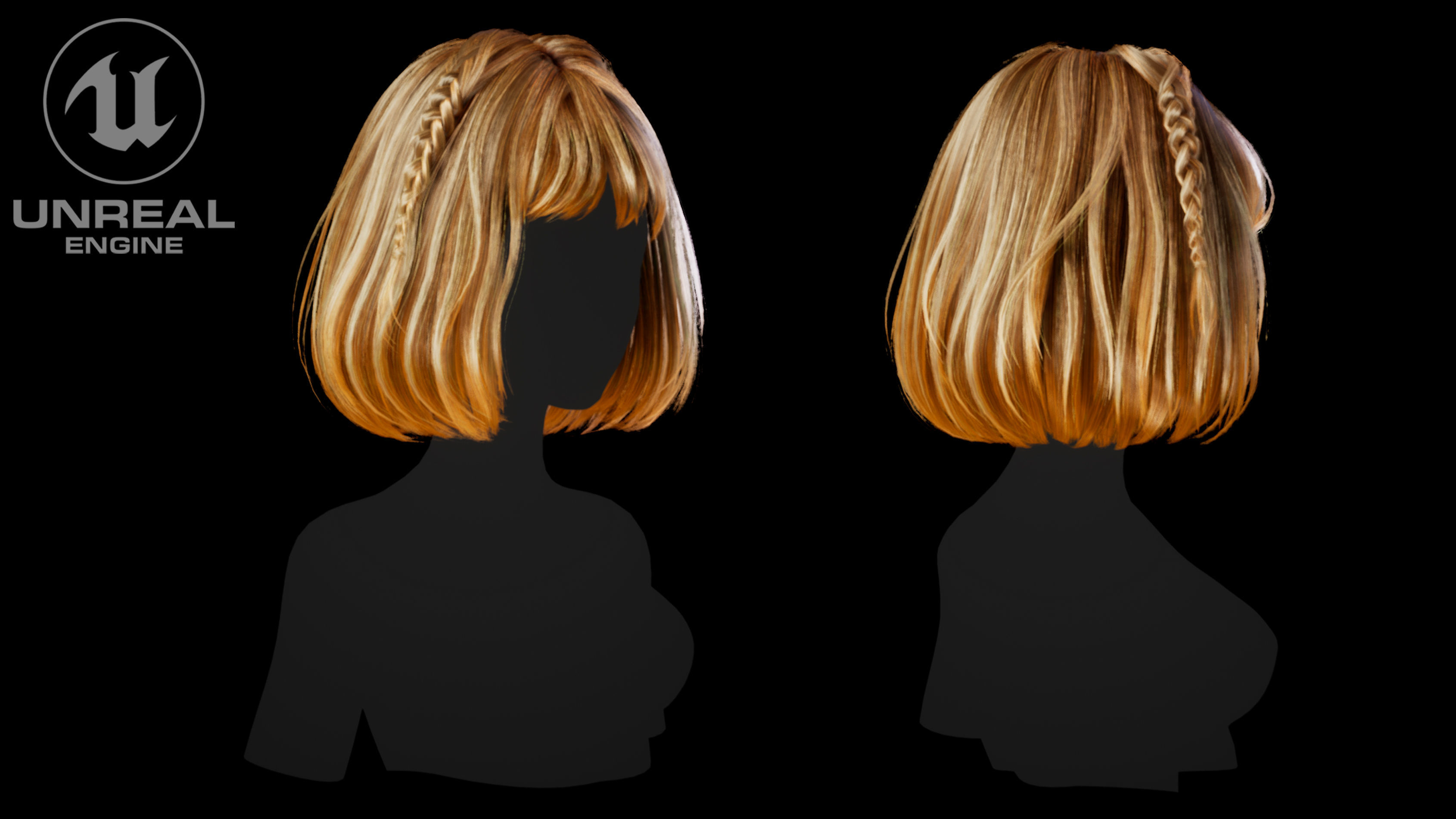Low poly cards Game-ready hairstyle bob with braids Low-poly 3D model_5