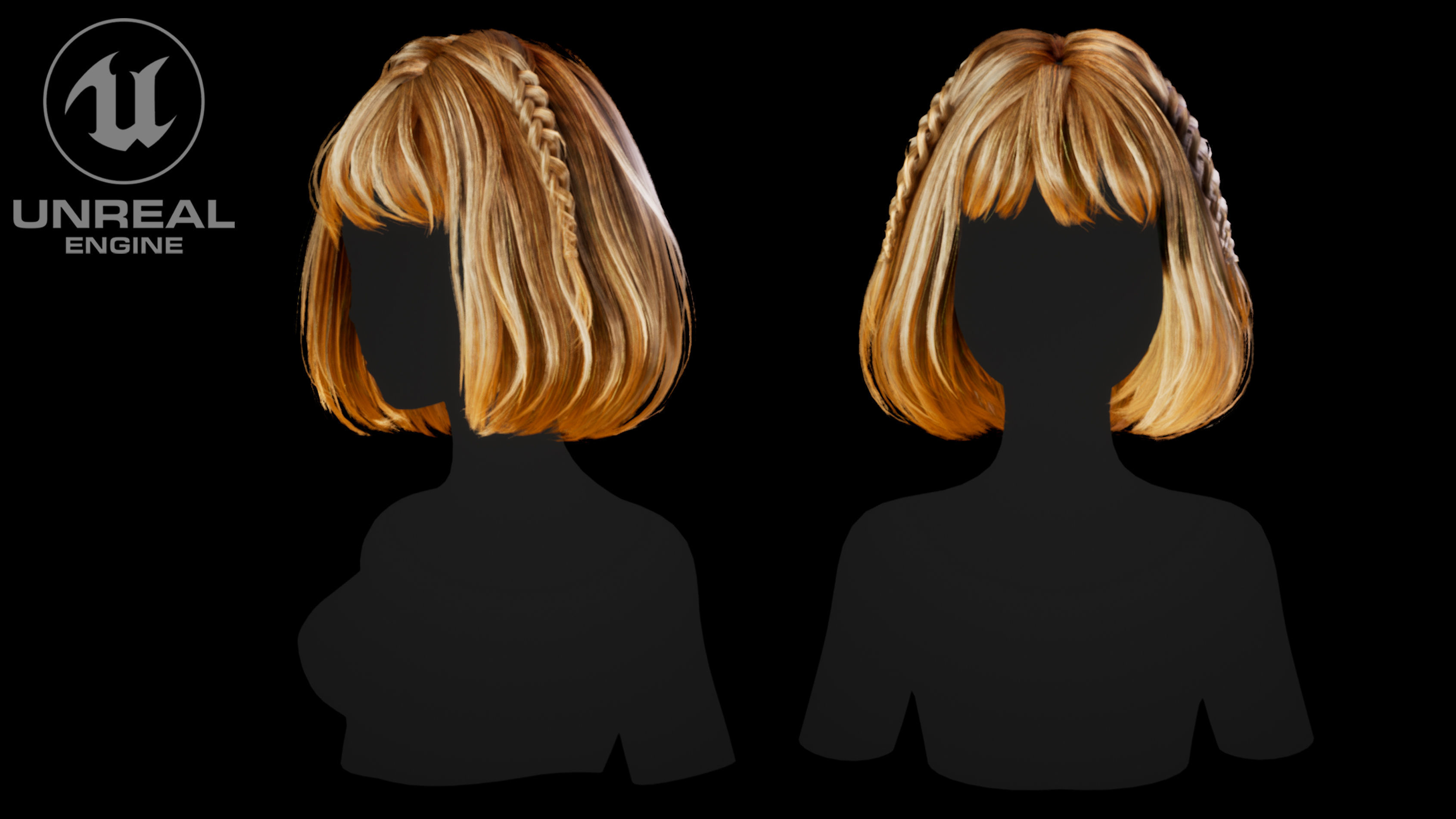 Low poly cards Game-ready hairstyle bob with braids Low-poly 3D model_7