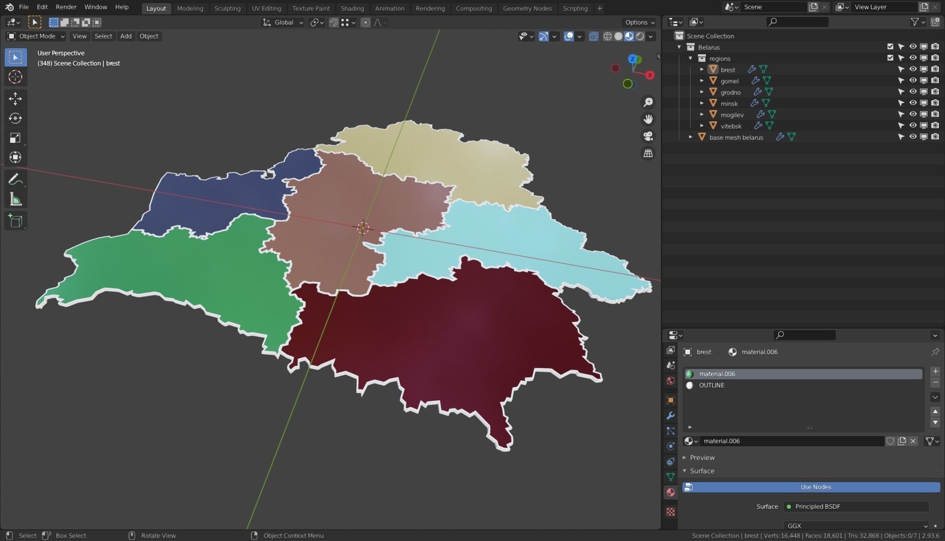 BELARUS POLITICAL MAP LAYOUT  Low-poly 3D model_7