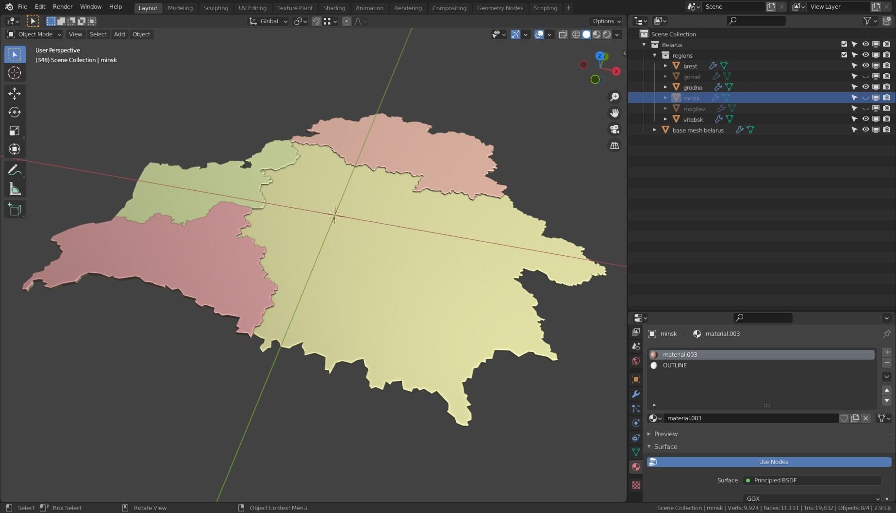 BELARUS POLITICAL MAP LAYOUT  Low-poly 3D model_6