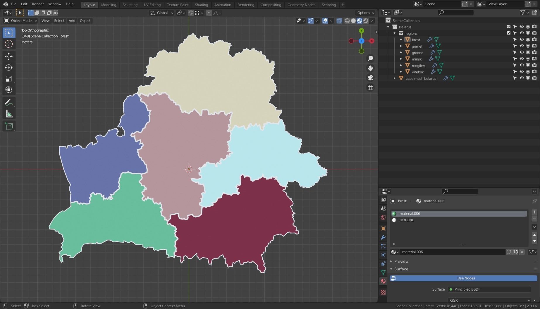 BELARUS POLITICAL MAP LAYOUT  Low-poly 3D model_8