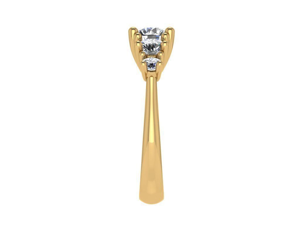 Ring111 three stone diamond ring gold 3D print model_3