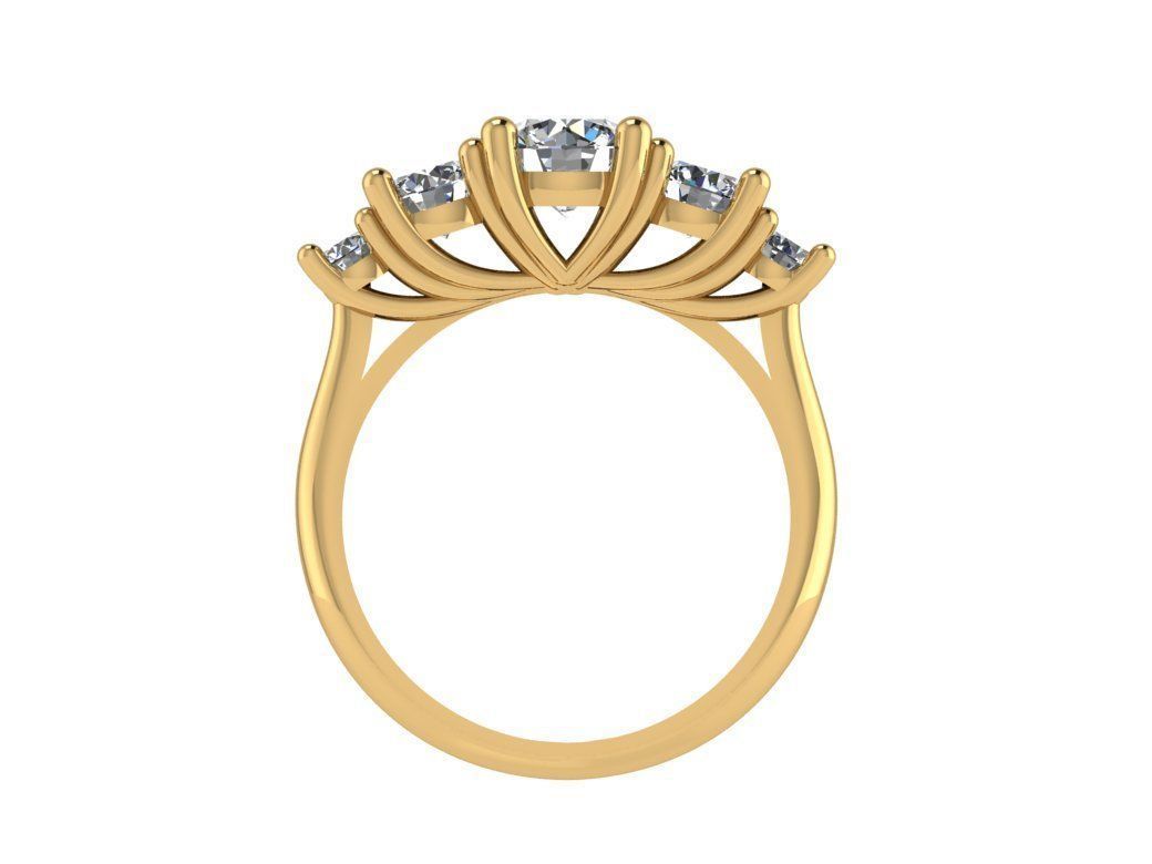 Ring111 three stone diamond ring gold 3D print model_2