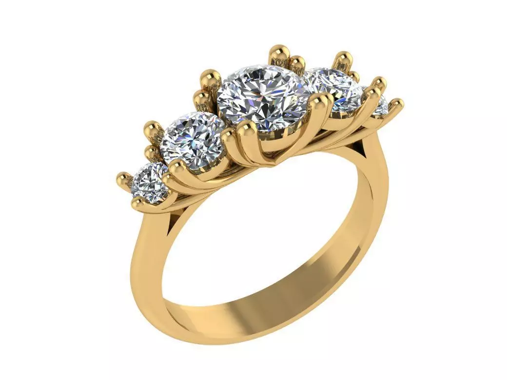 Ring111 three stone diamond ring gold 3D print model_0