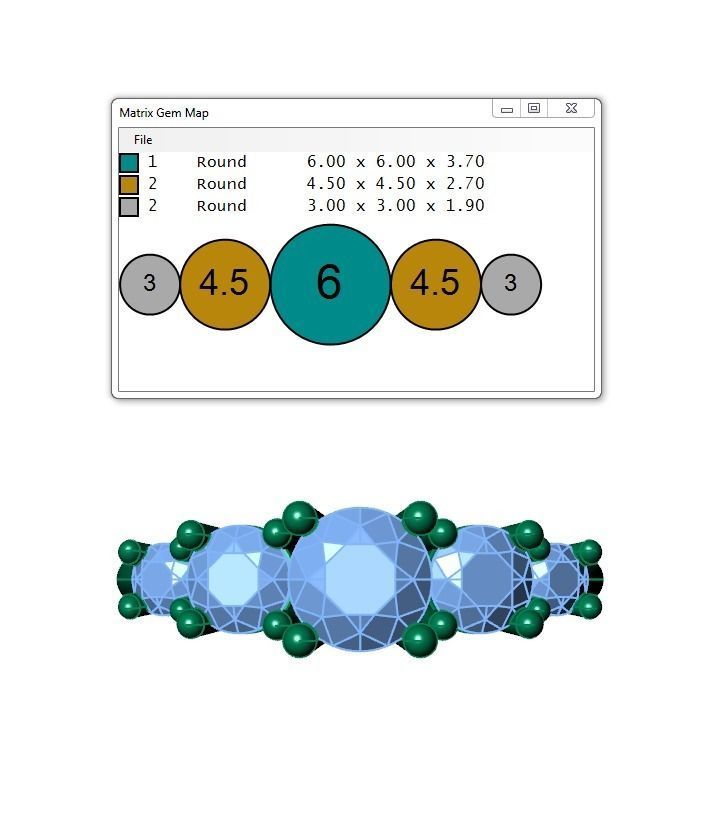 Ring111 three stone diamond ring gold 3D print model_6