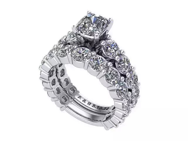 Cushion Cut and Round Diamond Wedding Set