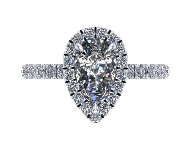 Cushion Pear Diamond Ring  3D print model_1