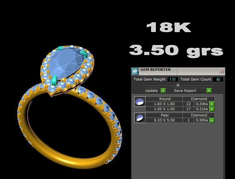 Cushion Pear Diamond Ring  3D print model_4