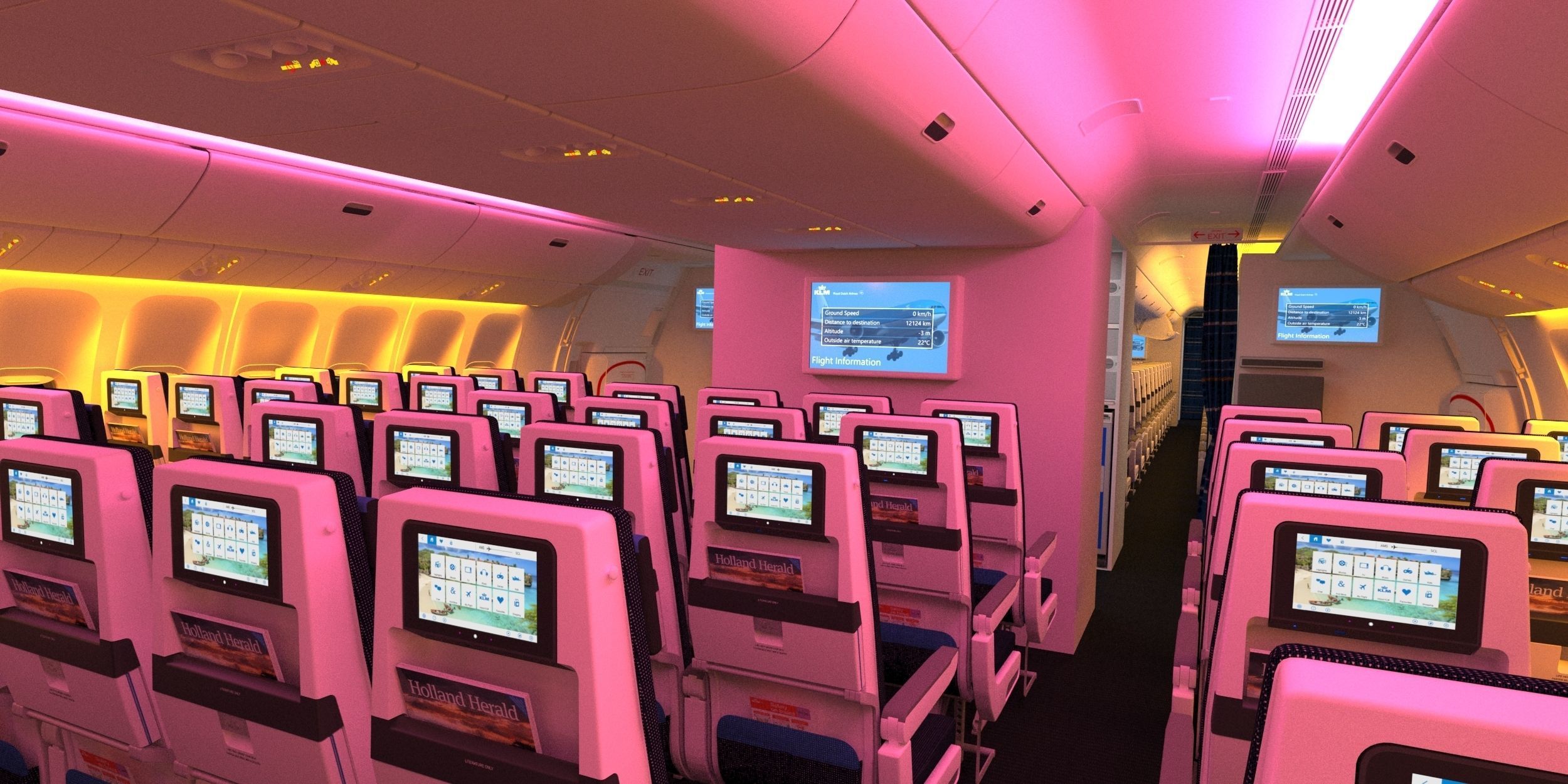 Boeing 777 KLM economy interior 3D model_1