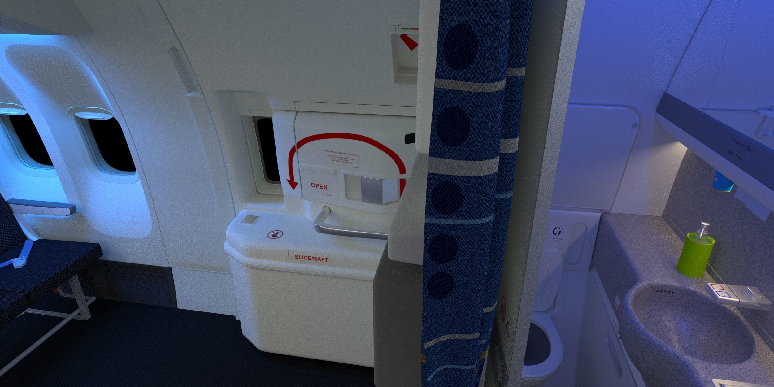 Boeing 777 KLM economy interior 3D model_2