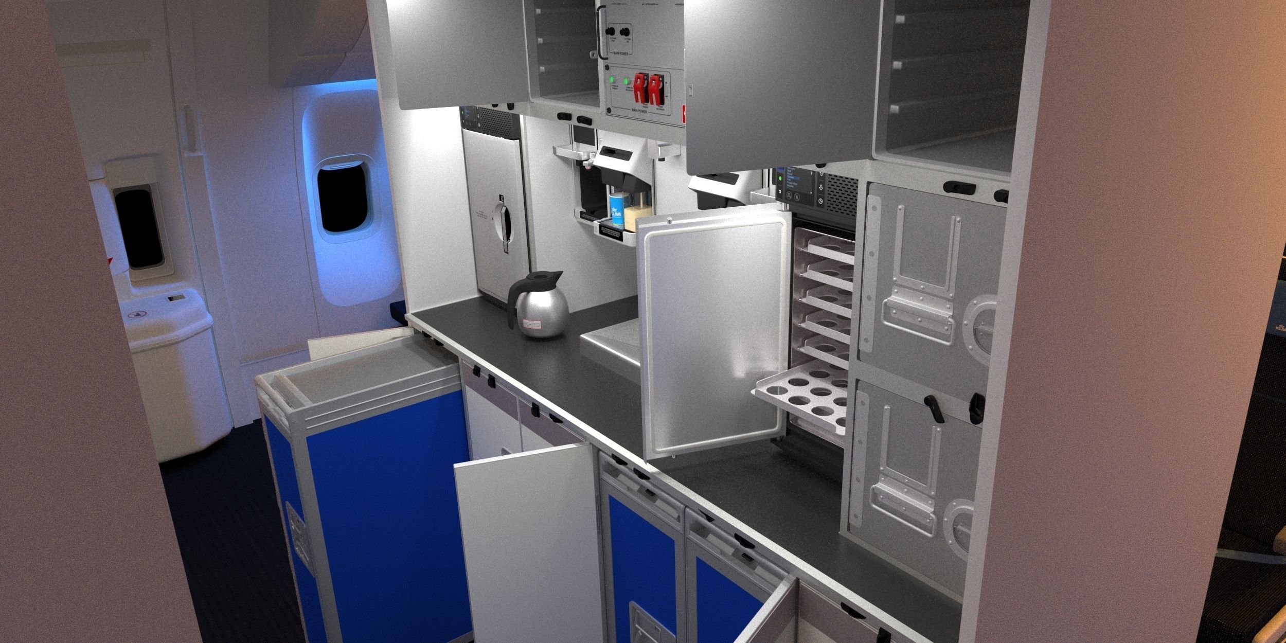 Boeing 777 KLM economy interior 3D model_4