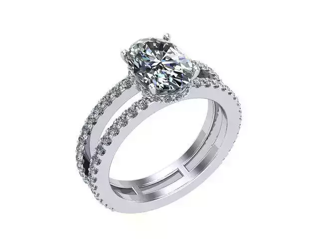 Oval Cut Double Shank Diamond Ring 