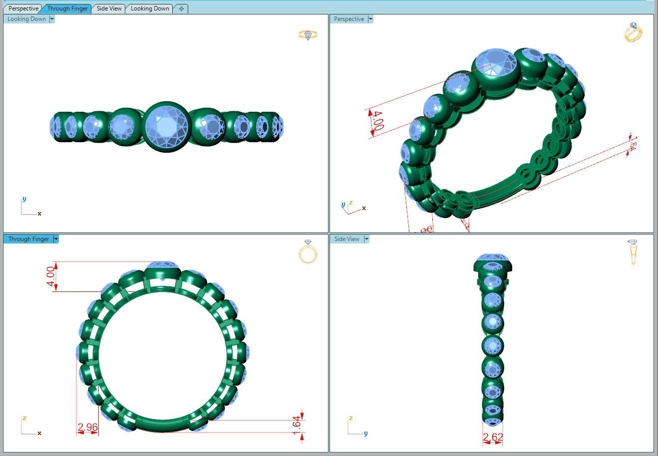 Ring114 gold diamond ring with four round stones 3D print model_5