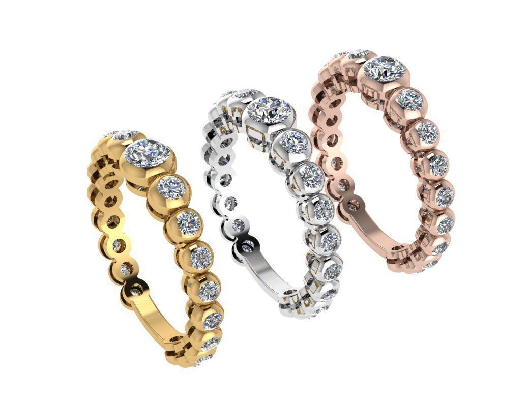 Ring114 gold diamond ring with four round stones 3D print model_4