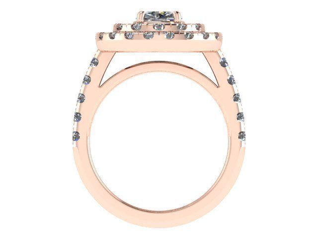 Double Cushion Round Golden Diamond Ring  3D print model_3