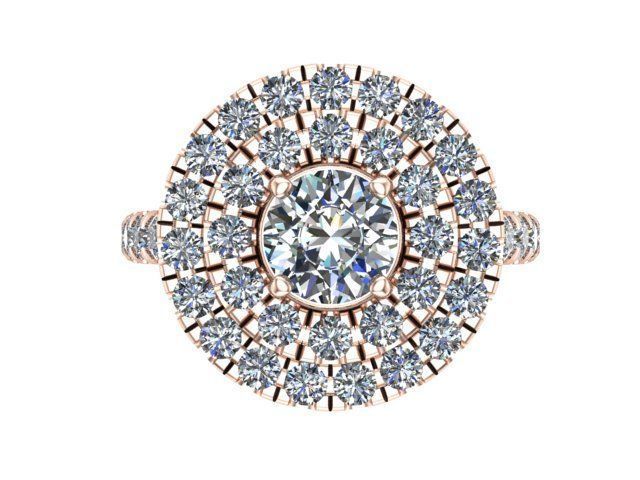 Double Cushion Round Golden Diamond Ring  3D print model_1