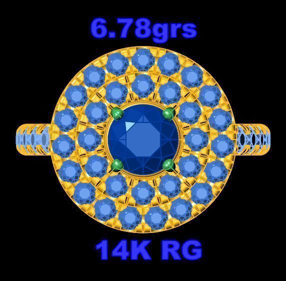 Double Cushion Round Golden Diamond Ring  3D print model_4