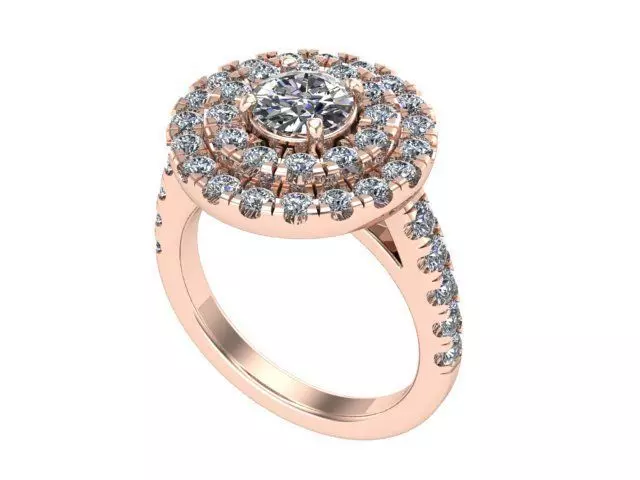 Double Cushion Round Golden Diamond Ring  3D print model_0