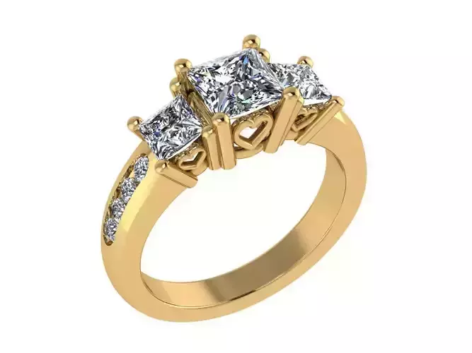 Ring117 three stone princess cut engagement ring gold
