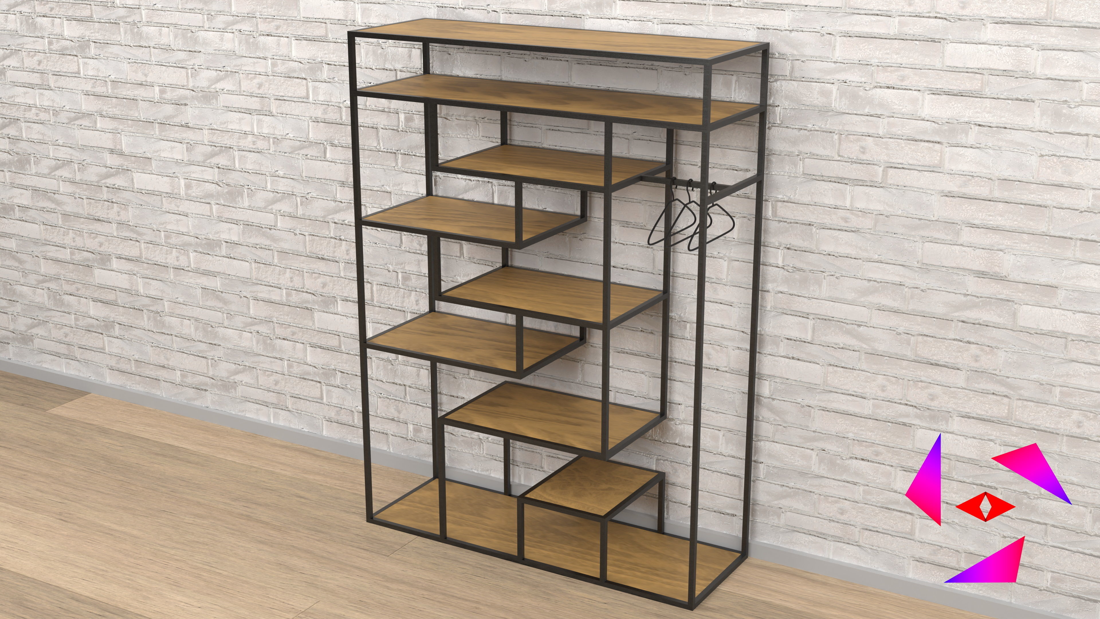 Shelf on the floor with a hanger Free 3D model_1
