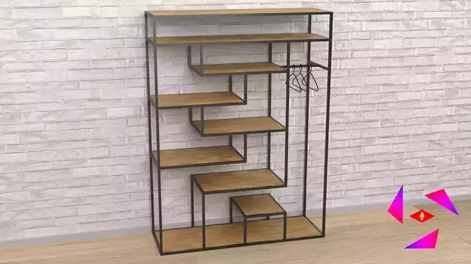 Shelf on the floor with a hanger