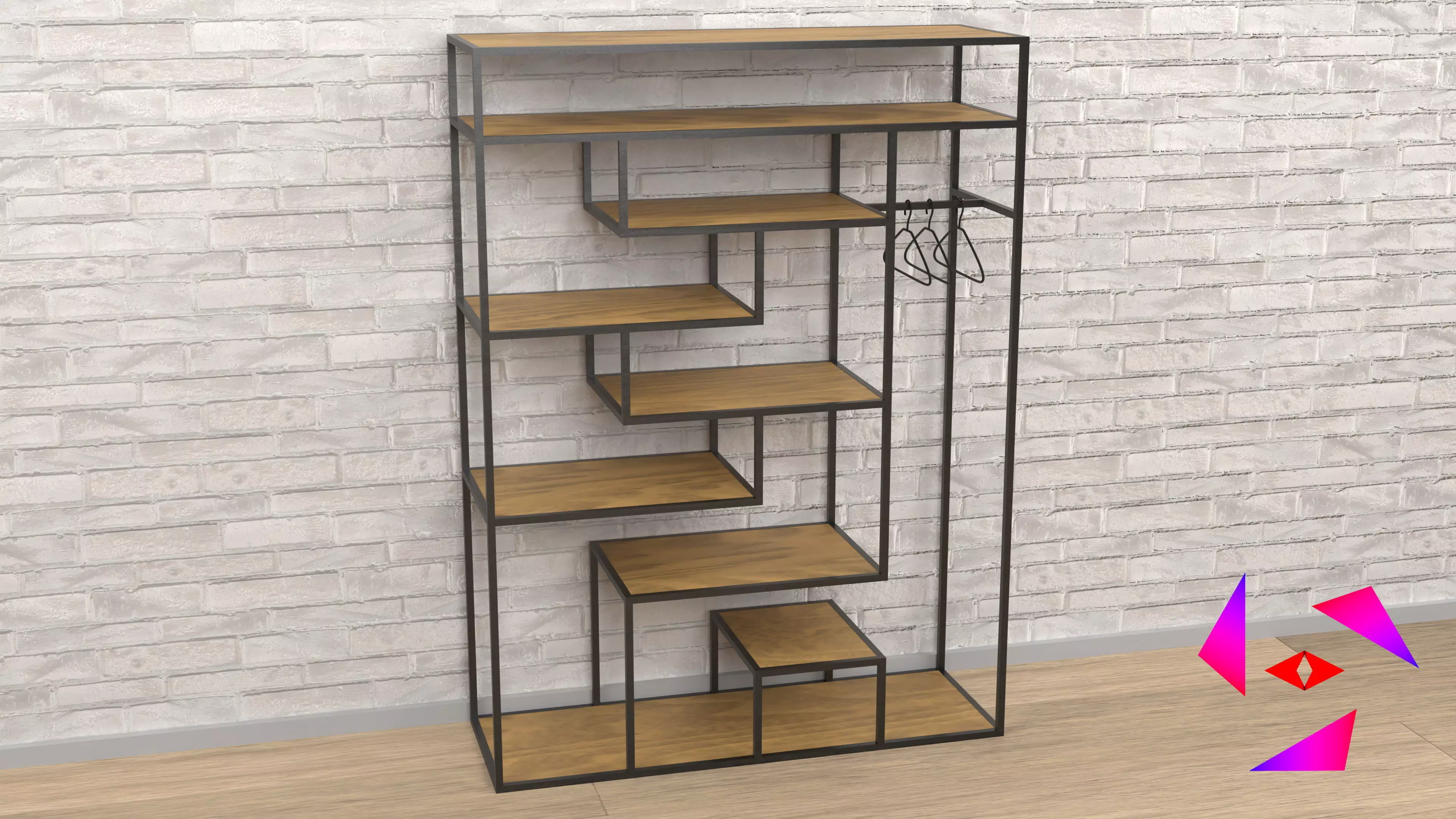Shelf on the floor with a hanger Free 3D model_0