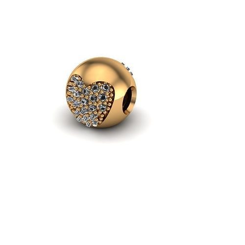 Jewelry heart shaped gold bead with diamonds 3D print model