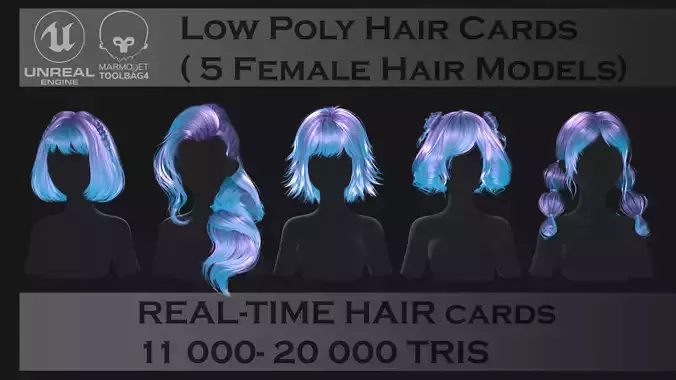 Hairstyle pack Vol2 Real-Time low poly cards Low-poly 3D model