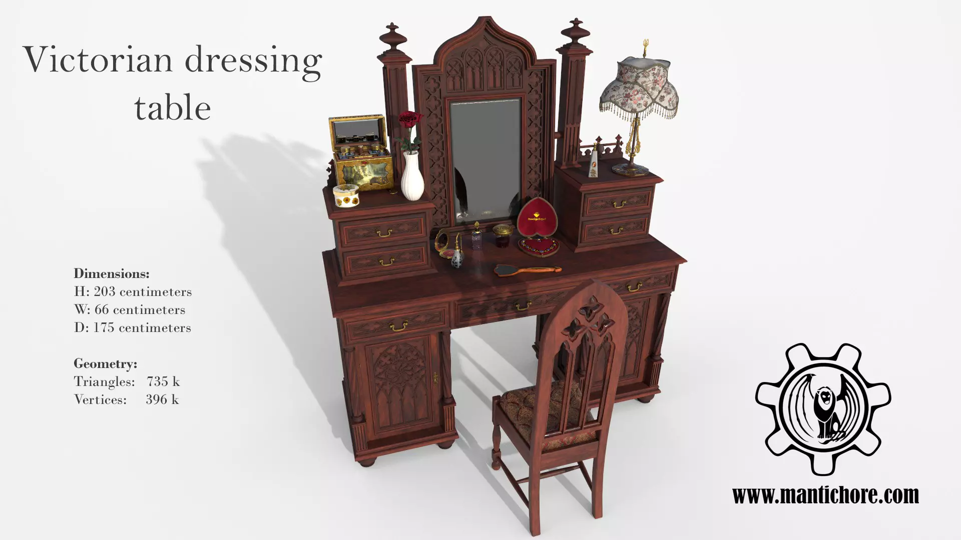 Victorian dressing table - openable Low-poly 3D model