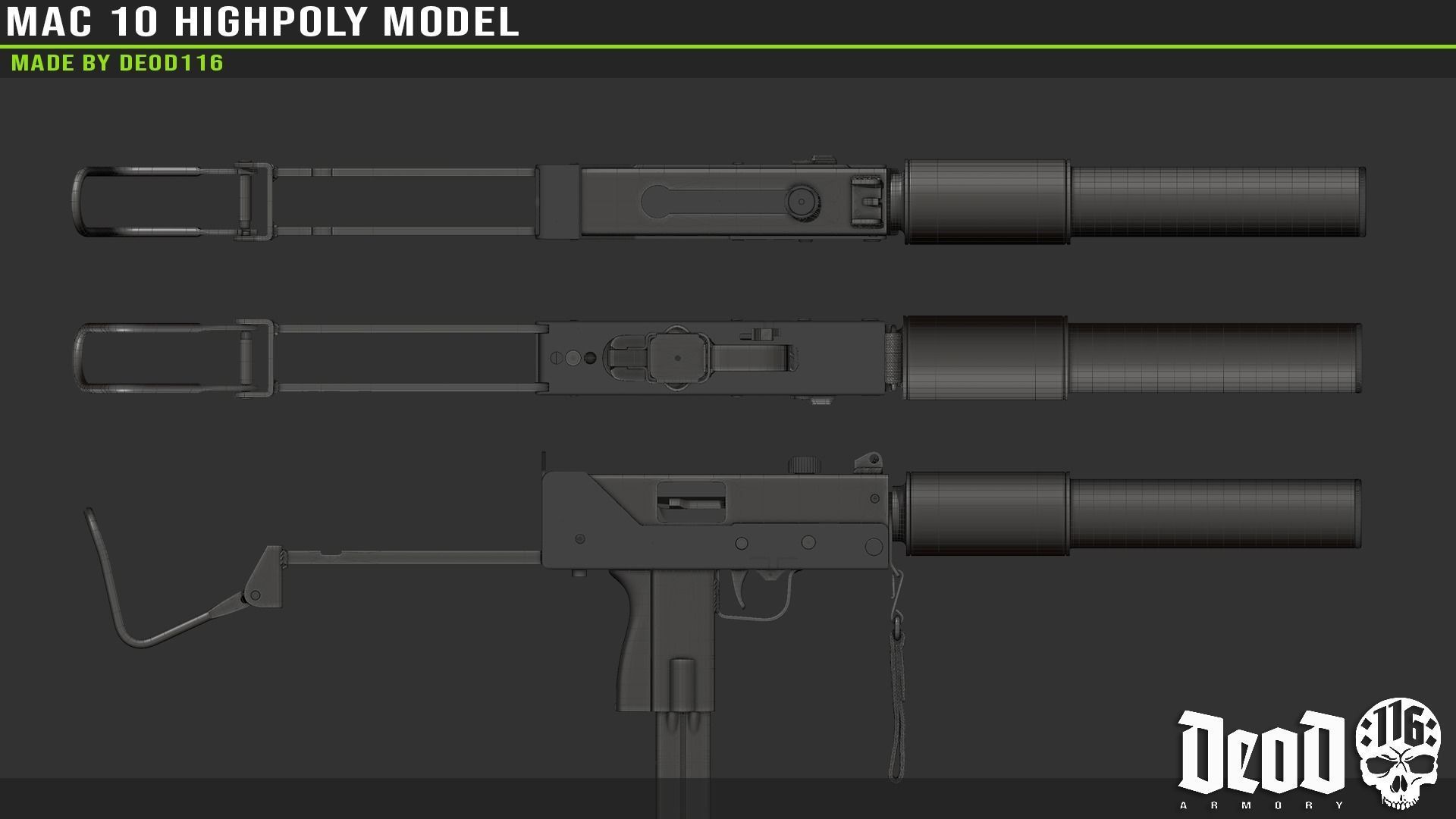 MAC 10 Highpoly model 3D model_8