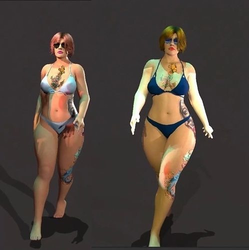 realistic model tattooed girl in denim shorts Low-poly 3D model