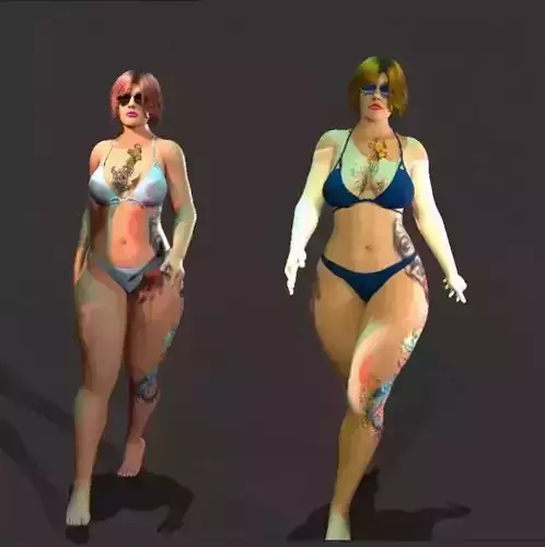 realistic model tattooed girl in denim shorts