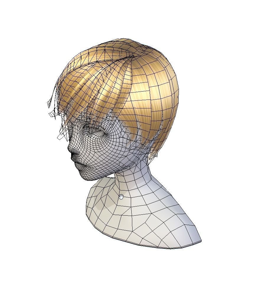 Hairstyle cartoon lush female 002 haircut of short Low-poly 3D model_6