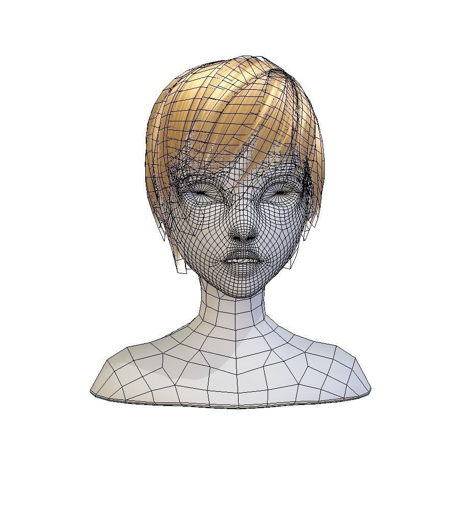 Hairstyle cartoon lush female 002 haircut of short Low-poly 3D model_4